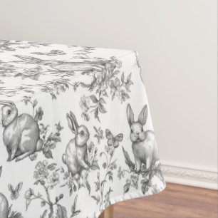 Sweet Black Bunny Rabbits French Toile Tablecloth