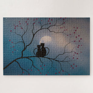 Sweet Black Cats looking at Moon Jigsaw Puzzle