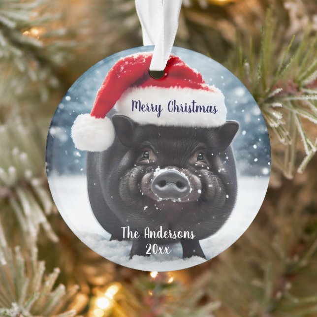Sweet Black Piggy Christmas  Ornament (Tree)
