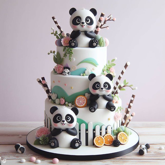 SWEET BLACK & WHITE PANDA THEMED KIDS BIRTHDAY  CARD (Creator Uploaded)