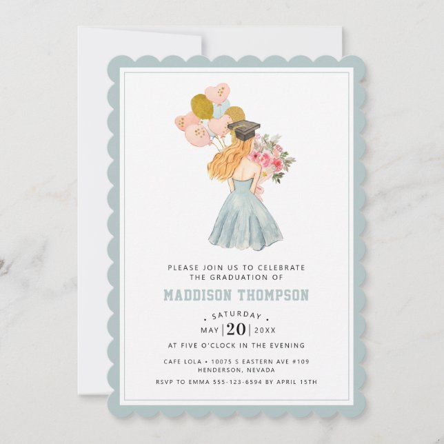 Sweet Blonde Girl Watercolor Graduation  Invitation (Front)