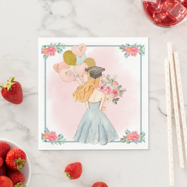 Sweet Blonde Girl Watercolor Graduation  Napkins (Insitu)