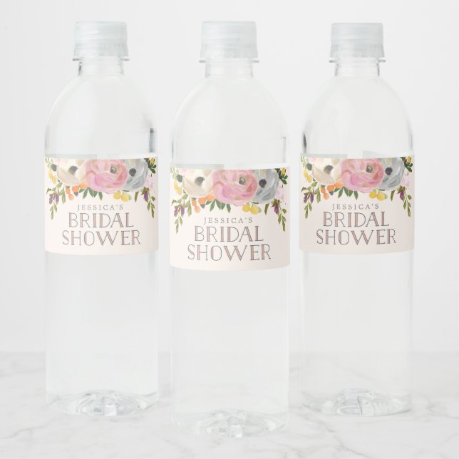Sweet Blooms Painted Floral Bridal Shower Water Bottle Label (Bottles)
