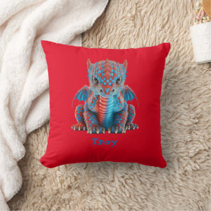 Sweet Blue and Red Baby Dragon Cushion