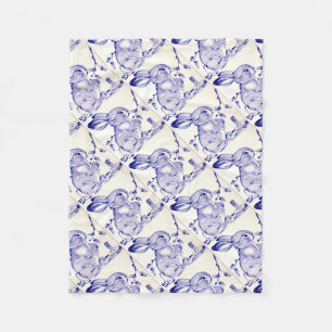 Sweet Blue and White Baby Bunny Tile Home Decor Fleece Blanket