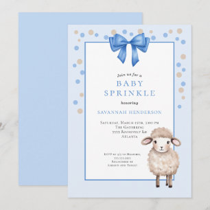 Sweet Blue Baby Sprinkle with Bow & Cute Lamb  Invitation