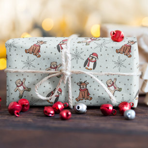 Sweet Blue Babys First Christmas Winter Animals Wrapping Paper