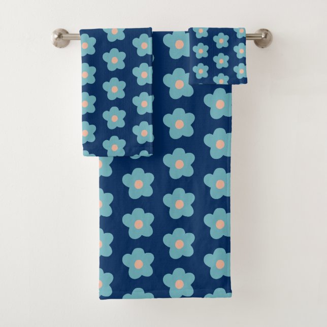 Sweet Blue Blossoms on Navy Bath Towel Set (Insitu)