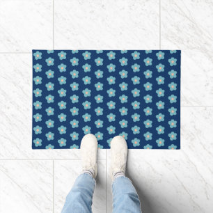 Sweet Blue Blossoms on Navy Doormat