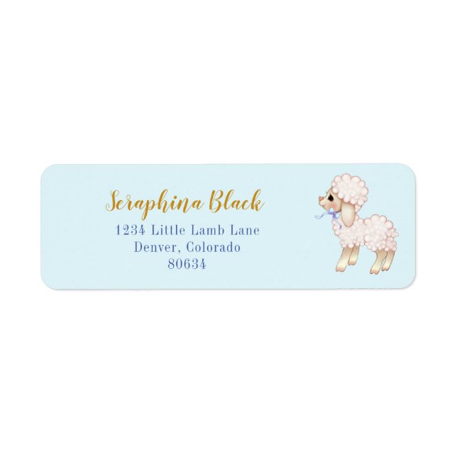 Sweet Blue Bow Lamb Baby Shower Label (Front)