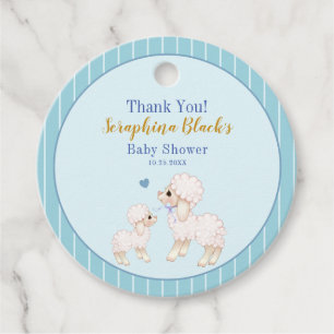 Sweet Blue Boy Lamb Baby Shower Thank You Favour Tags