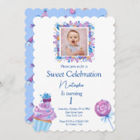 Sweet blue candy with photo birthday