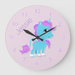 Sweet Blue Cartoon Unicorn Custom Wall Clock