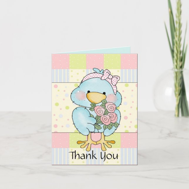 Sweet Blue Chick Baby Thank You Card (Front)