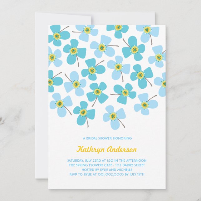 Sweet Blue Daisies Chic Fun Bridal Shower Party Invitation (Front)