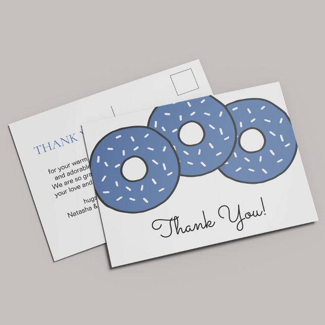 Sweet Blue Doughnuts Baby Shower Sprinkle Thank Yo Invitation Postcard (Creator Uploaded)