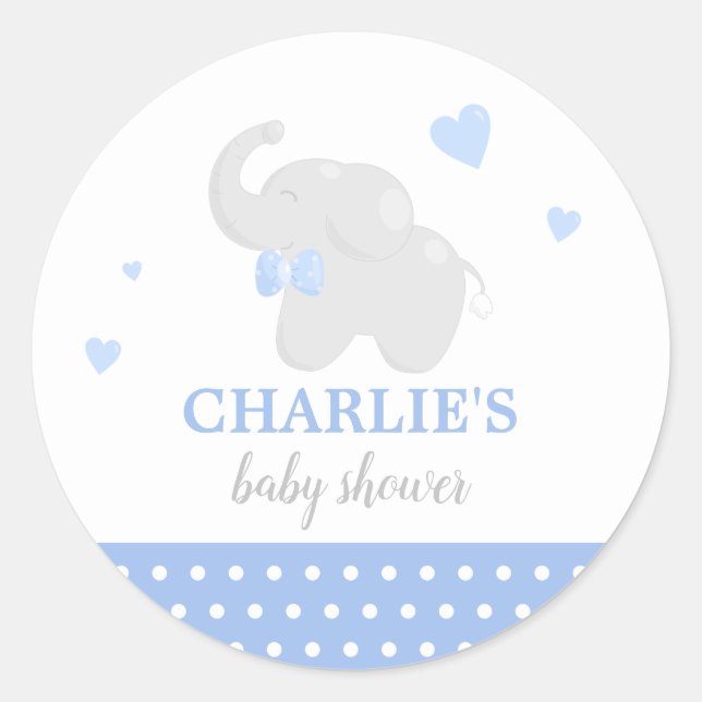 Sweet Blue Elephant Baby Shower Boy Sticker (Front)
