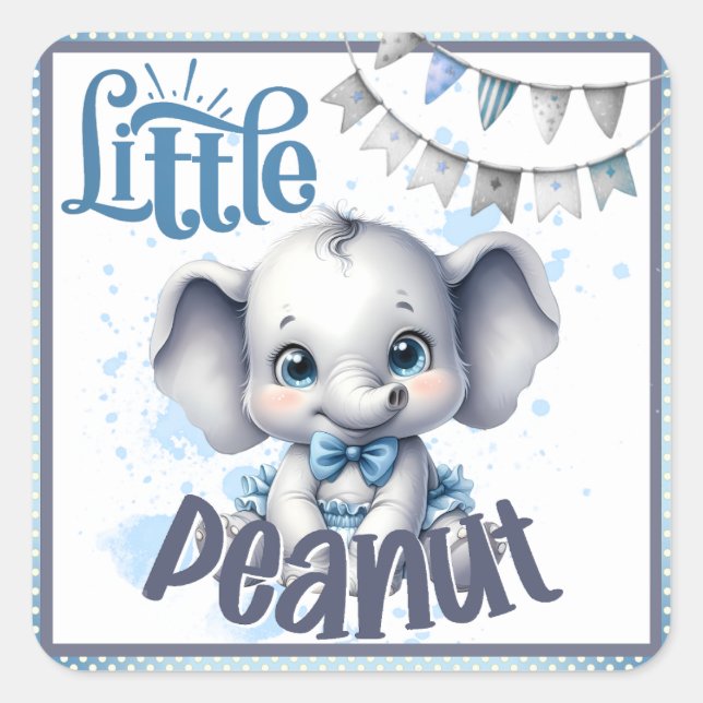 Sweet Blue Elephant - Little Peanut Square Sticker (Front)