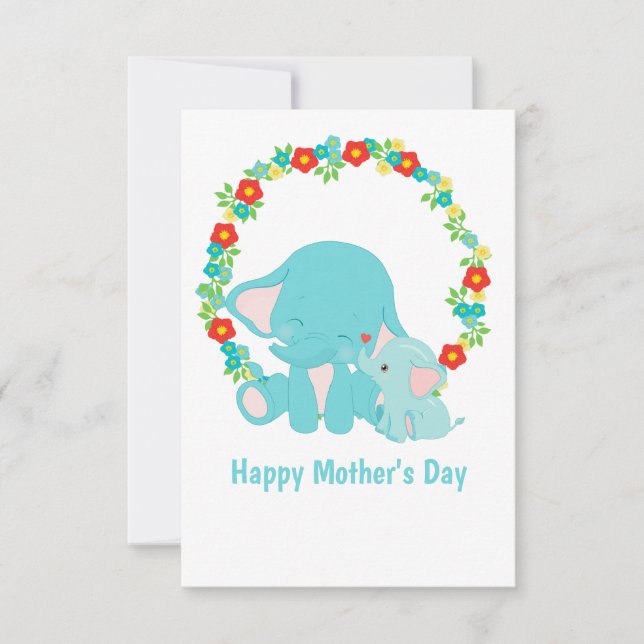 Sweet Blue Elephants Mother's Day Flat Card (Front)