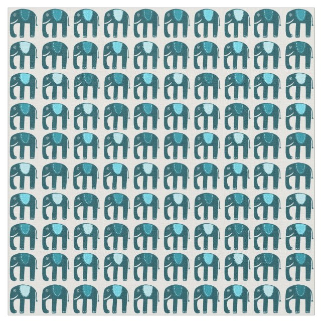 Sweet Blue Elephants Pattern Fabric (Close Up)