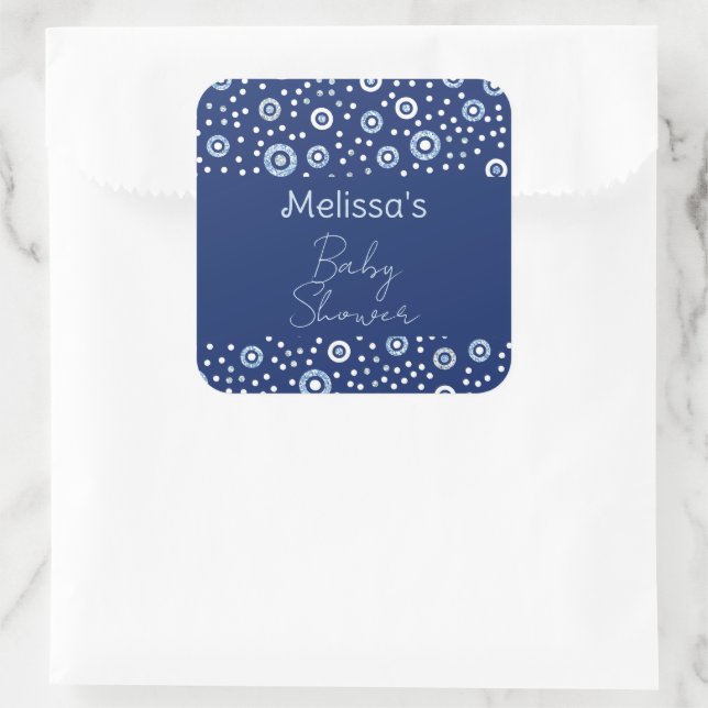 Sweet Blue Geometric Circles Baby Shower Square Sticker (Bag)