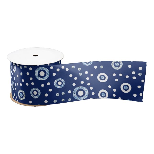 Sweet Blue Geometric Circles Ocean Pattern Satin Ribbon (Spool)