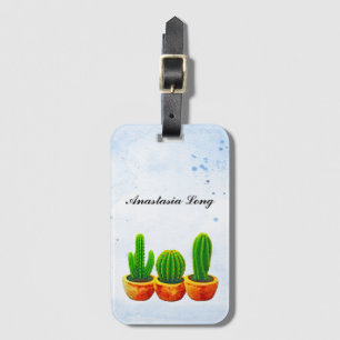 Sweet, Blue Green Watercolor Cactus  Luggage Tag