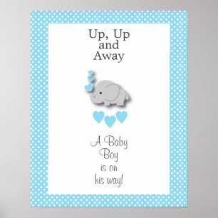 Sweet Blue & Grey Elephant - Baby Boy Poster