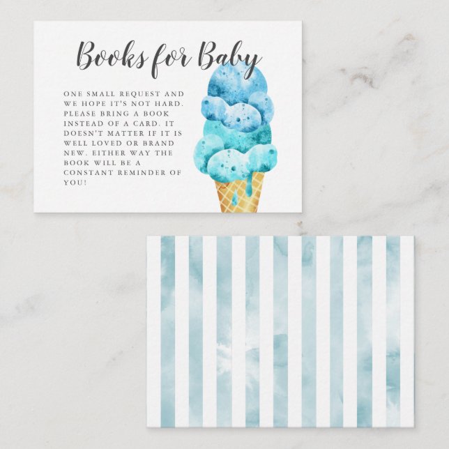 Sweet Blue Ice Cream Baby Shower Book Request Enclosure Card (Front/Back)