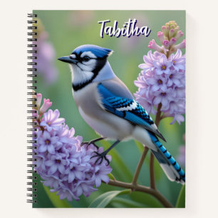 Sweet Blue Jay on Lilacs Personalised Notebook