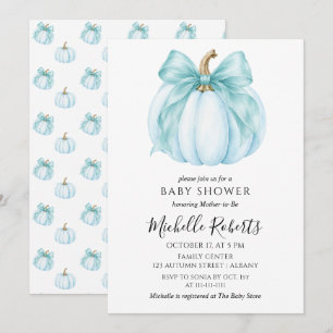 Sweet Blue Little Pumpkin Baby Shower Invitation