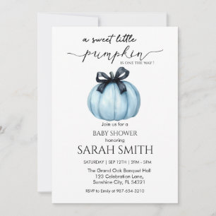 Sweet blue Little Pumpkin Baby Shower Invitation