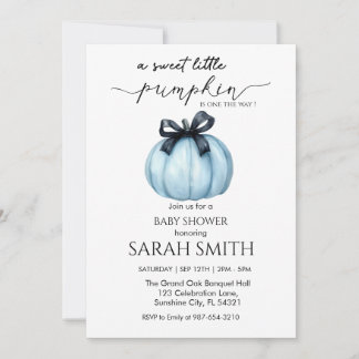 Sweet blue Little Pumpkin Baby Shower Invitation