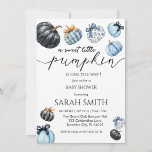  Sweet blue Little Pumpkin Baby Shower Invitation