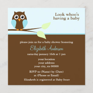 Sweet Blue Owl Boy Baby Shower Invitation