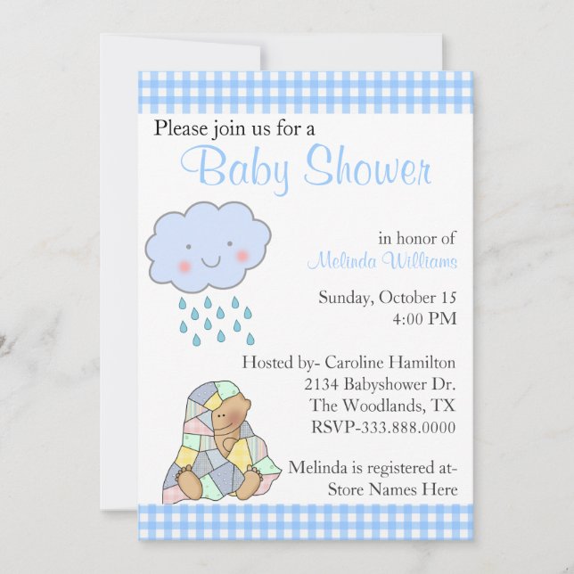 Sweet Blue Rain Cloud Custom Baby Shower Invitation (Front)
