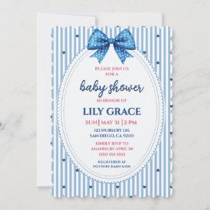 Sweet Blue Ribbon & Hearts Baby Shower Invitation