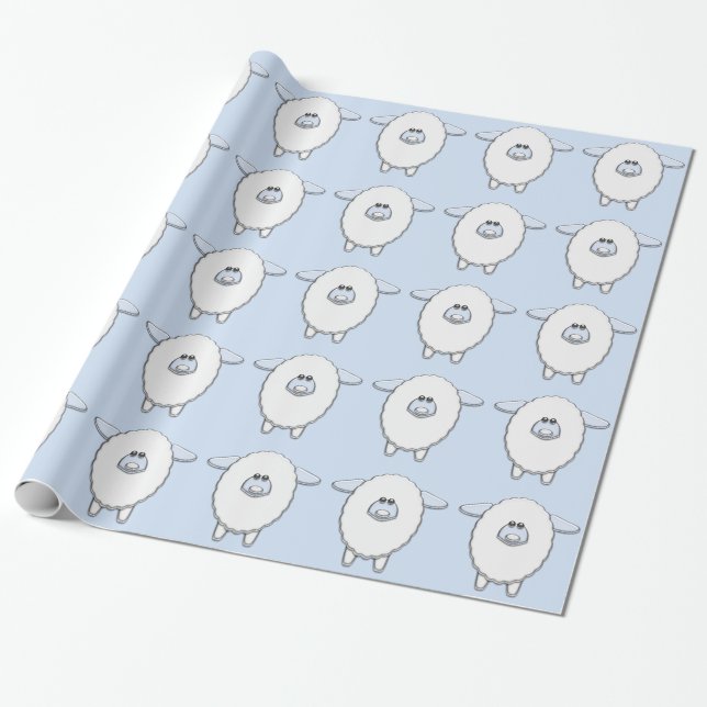 Sweet Blue Sheep Baby Shower Wrapping Paper (Unrolled)