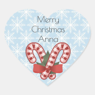 Sweet Blue Snowflake, Red Candy Stick Heart Sticker