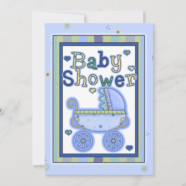 Sweet Blue Stroller Baby Boy Shower Invitation (Front)