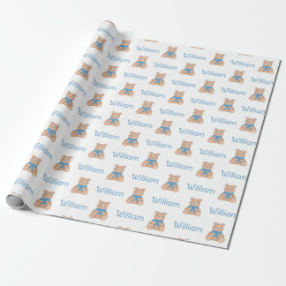 Sweet Blue Teddy Bear Bow Tie Baby Shower Wrapping Paper
