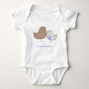 Sweet Blue Whimsical Cute Damask Chicks T-shirt Baby Bodysuit