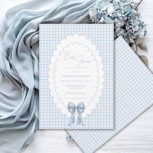 Sweet Blue White Gingham Vintage Baby Shower1 Invitation