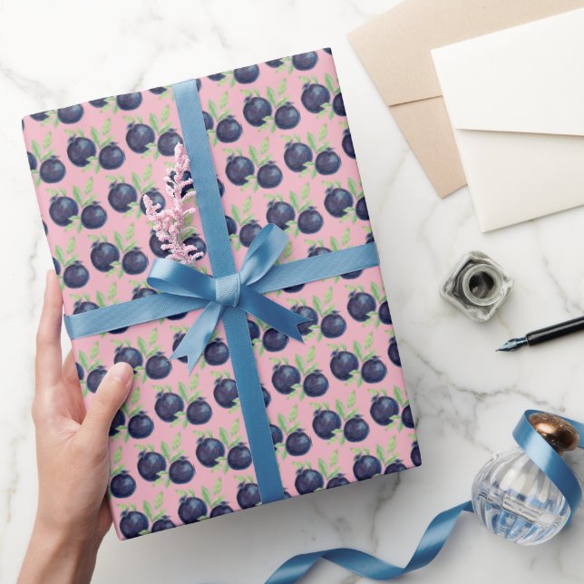 Sweet Blueberries Watercolor Hand-painted Wrapping Paper (Gifting)