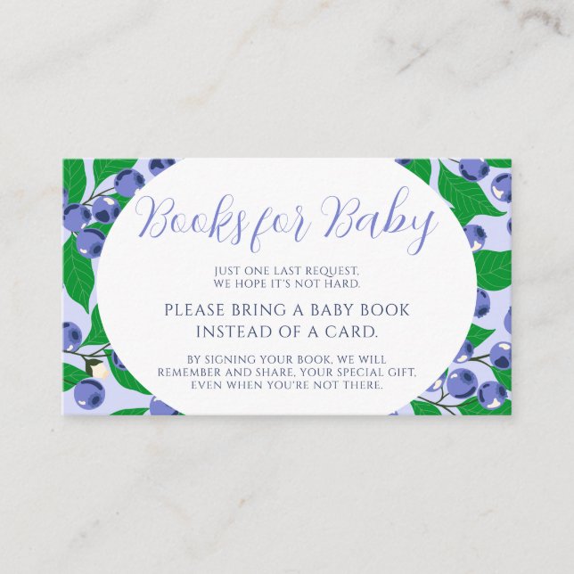 Sweet Blueberry Blue Baby Shower Books for Baby Enclosure Card (Front)