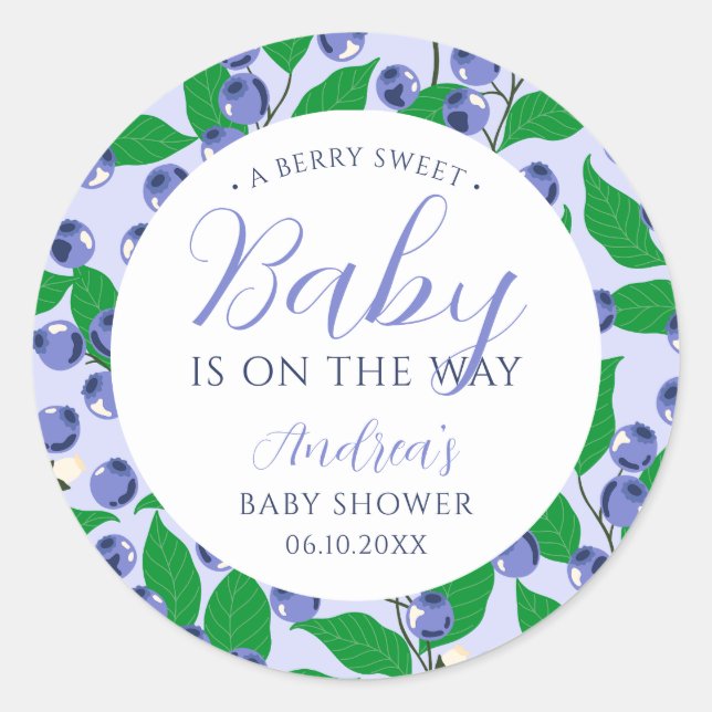 Sweet Blueberry Blue Baby Shower Classic Round Sticker (Front)