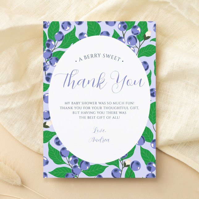 Sweet Blueberry Blue Baby Shower Thank You Card (Creator Uploaded)