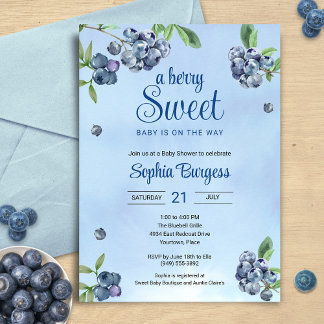 Sweet Blueberry Watercolor Baby Shower Invitation