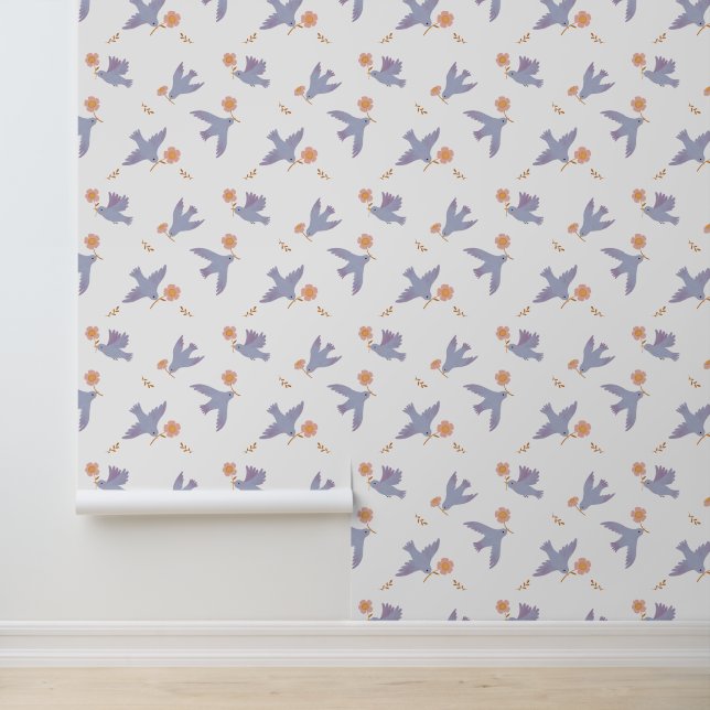 Sweet Bluebird w/ Flower Kids Nursery  Wallpaper (Application)