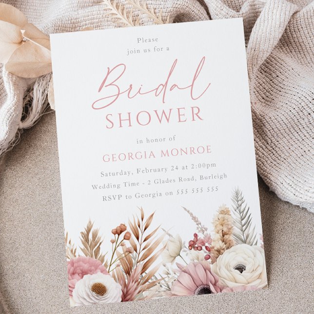 Sweet Blush Boho Flowers Bridal Shower Invitation (Creator Uploaded)